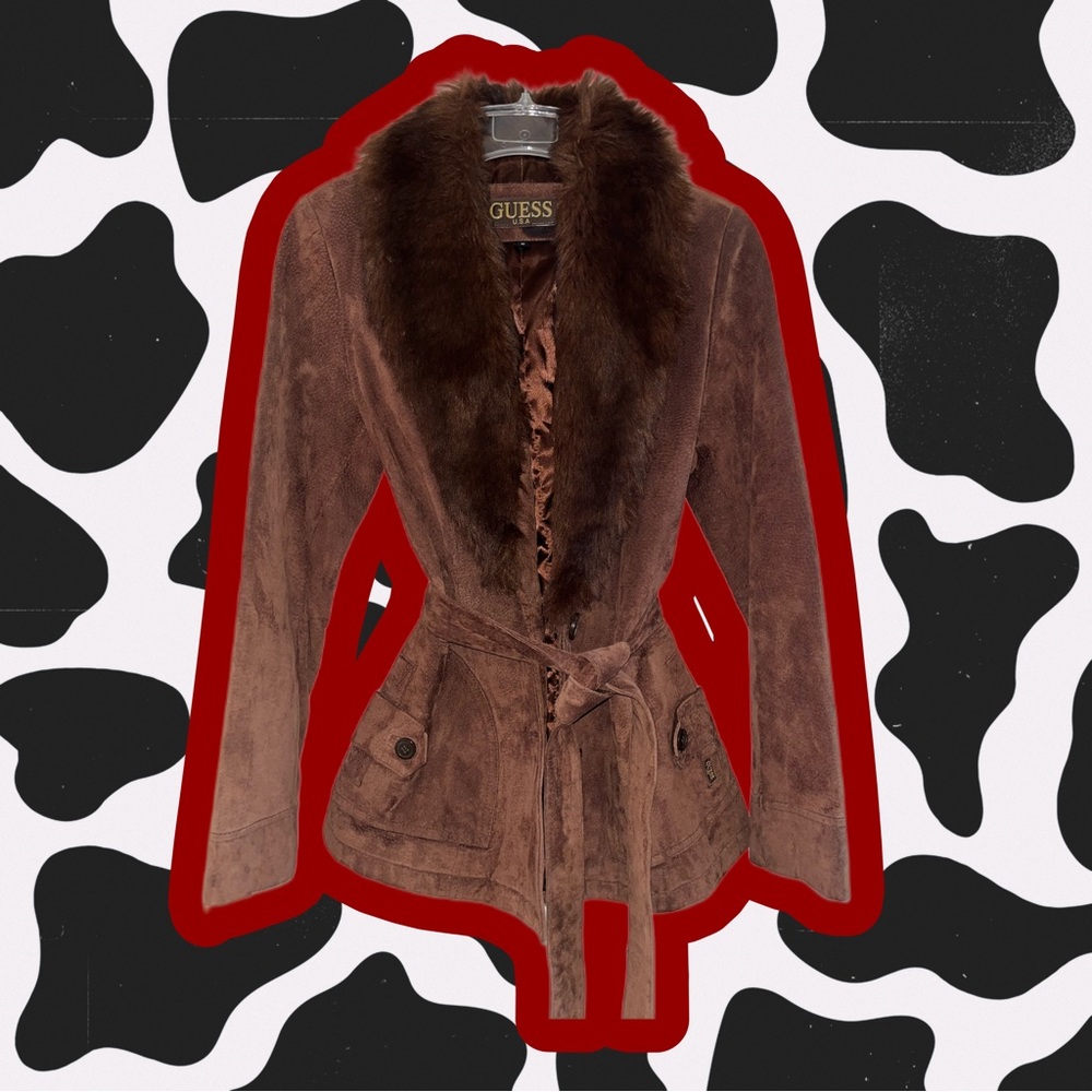 Vintage GUESS suede jacket with fur collar ✨